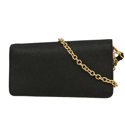 Prada Wristlet Wallet on Chain Saffiano Leather, BLACK, LEATHER, Clutche & pouche