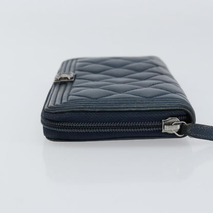 Chanel Boy Yen Wallet Quilted Lambskin, NAVY, LEATHER, Wallets