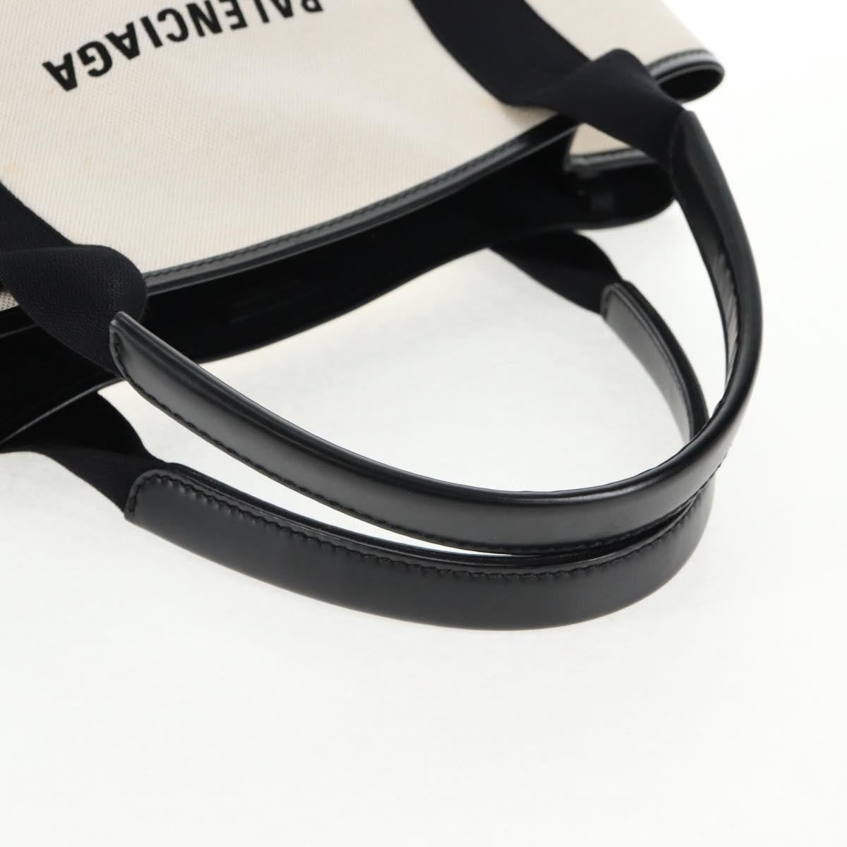 Balenciaga Navy Cabas Canvas with Leather, WHITE, CANVAS, Tote bag