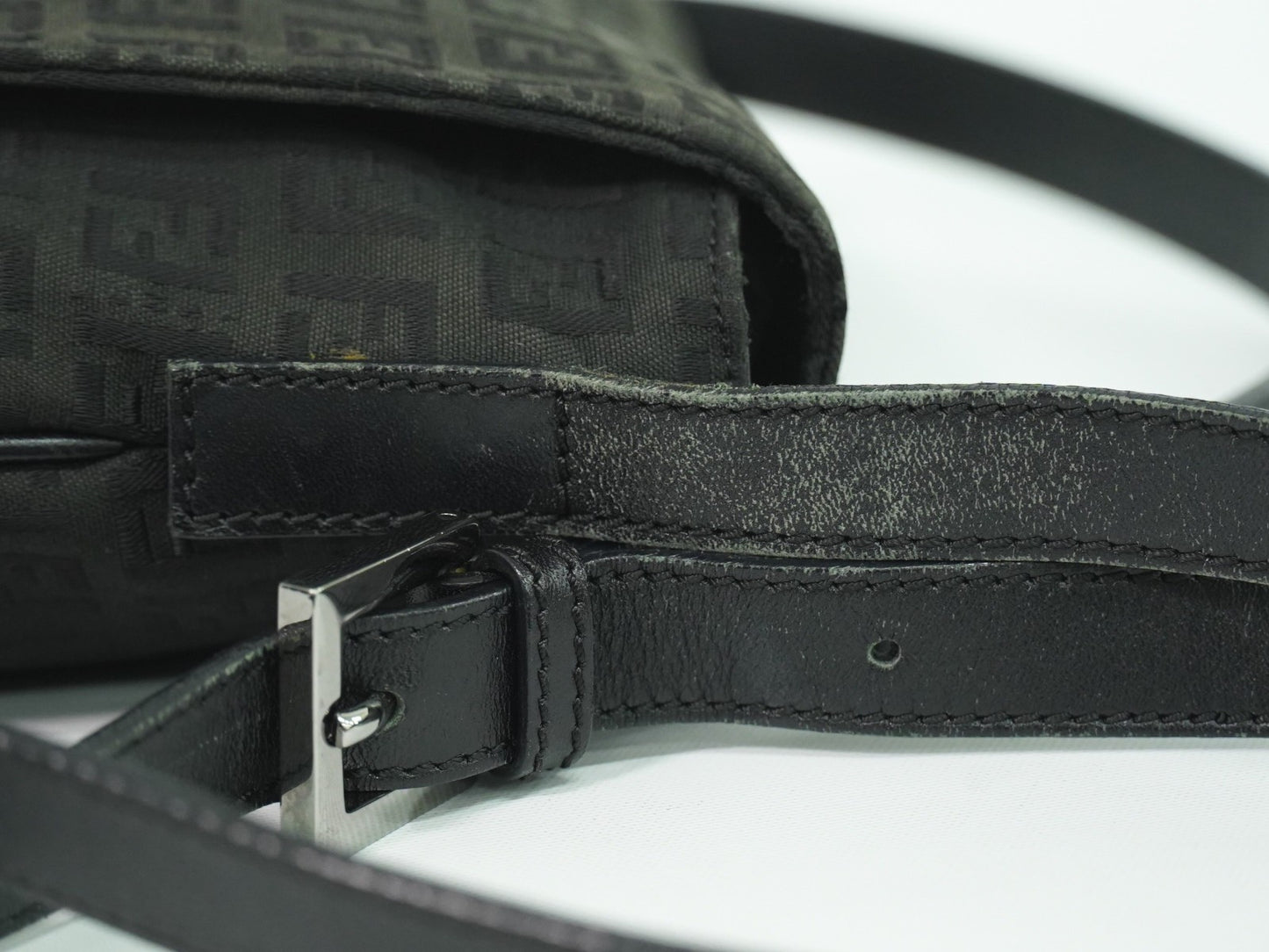 Fendi Vintage Flap Crossbody Bag Zucchino Canvas, BLACK, CANVAS, Shoulder bag