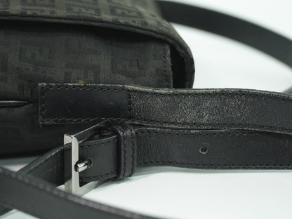 Fendi Vintage Flap Crossbody Bag Zucchino Canvas, BLACK, CANVAS, Shoulder bag