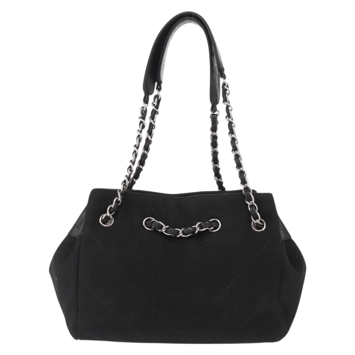 Chanel Vintage CC Charm Tote Chevron Canvas, BLACK, CANVAS, Tote bag