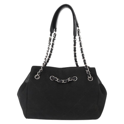 Chanel Vintage CC Charm Tote Chevron Canvas, BLACK, CANVAS, Tote bag