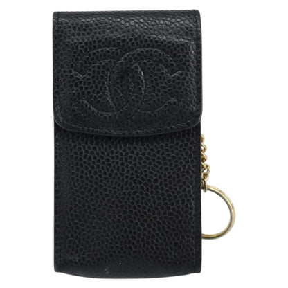 Chanel Vintage CC Phone Holder Crossbody Bag Caviar, BLACK, LEATHER, Clutche & pouche
