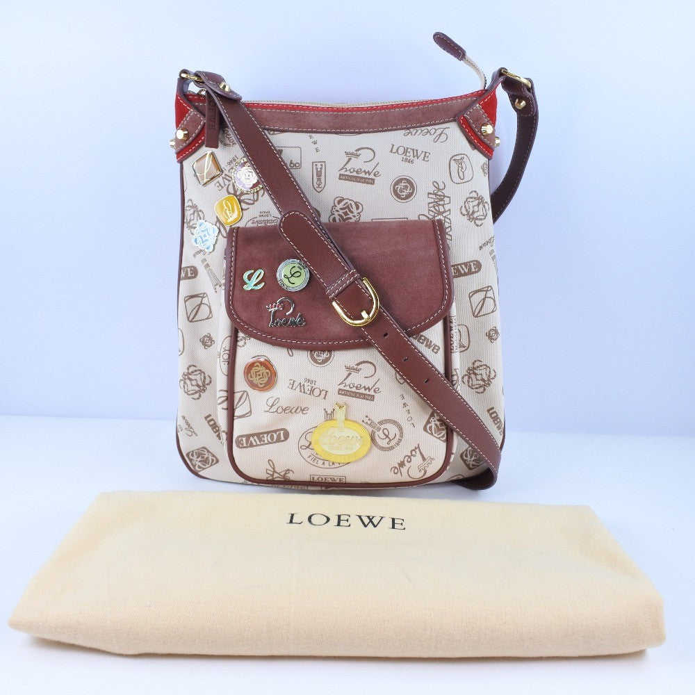 Loewe Pin batch shoulder bag Canvas and suede, MULTICOLOUR, CANVAS, Shoulder bag