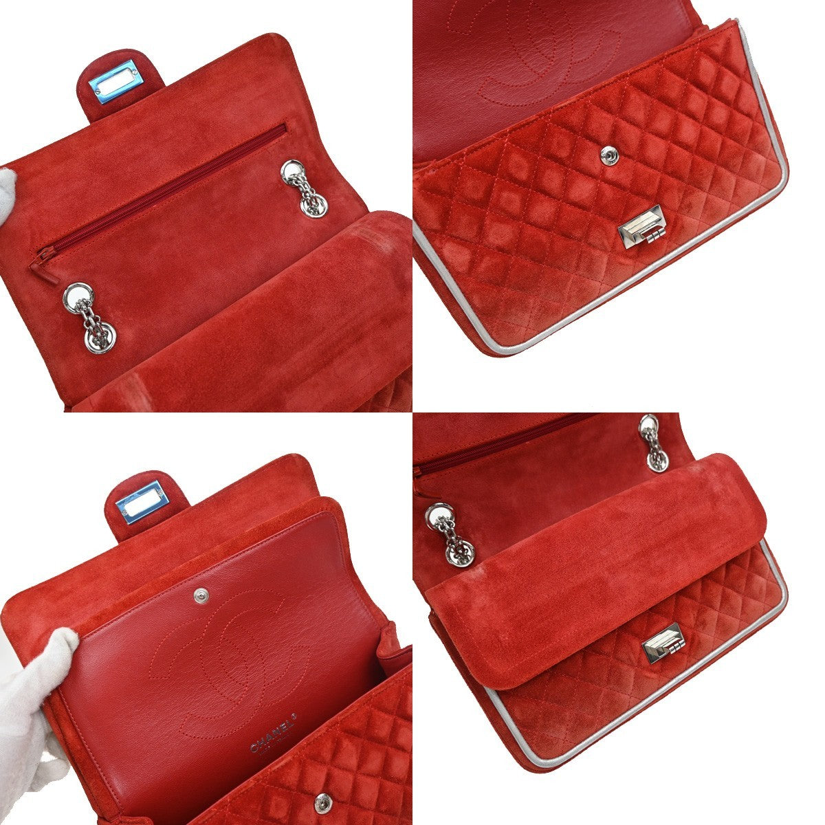 Chanel Reissue 2.55 Flap Bag Quilted Suede with Metallic Calfskin, RED, SUEDE, Shoulder bag