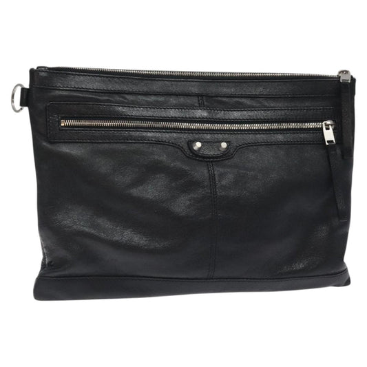 Balenciaga Classic City Clip Pouch Leather, BLACK, LEATHER, Clutche & pouche