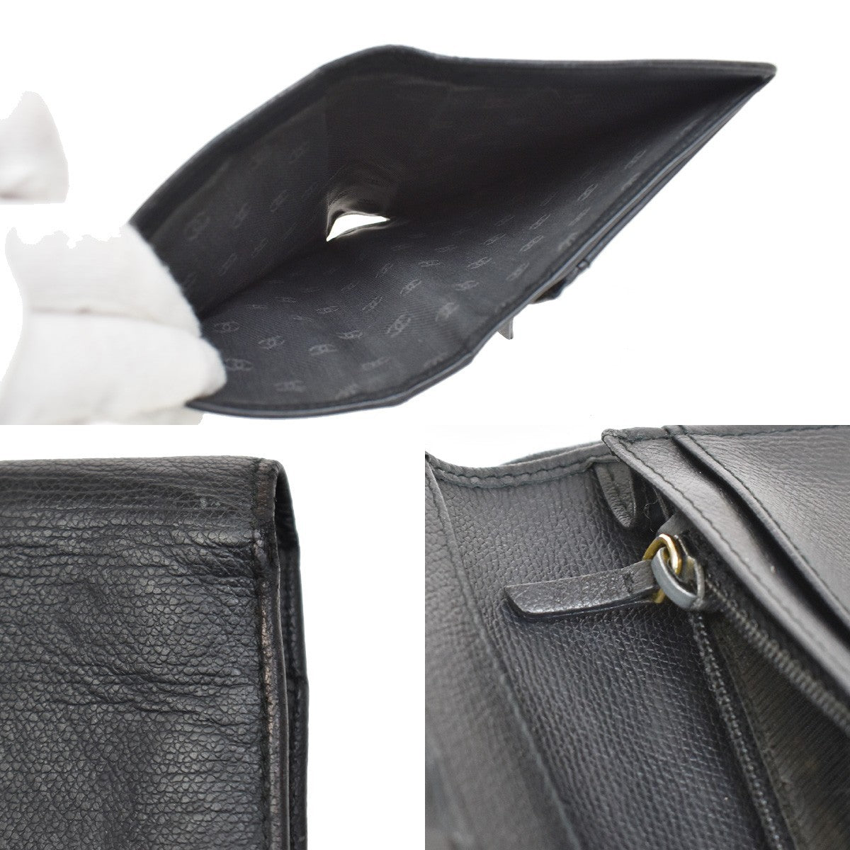 Chanel CC Button Bi-Fold Wallet Leather, BLACK, LEATHER, Wallets