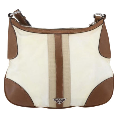 Prada Vintage Shoulder Bag Nylon and Leather, BEIGE, NYLON, Shoulder bag