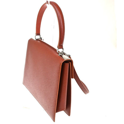 Salvatore Ferragamo Double Gancini Top Handle Bag Saffiano Leather, Brown, Leather, Handbag