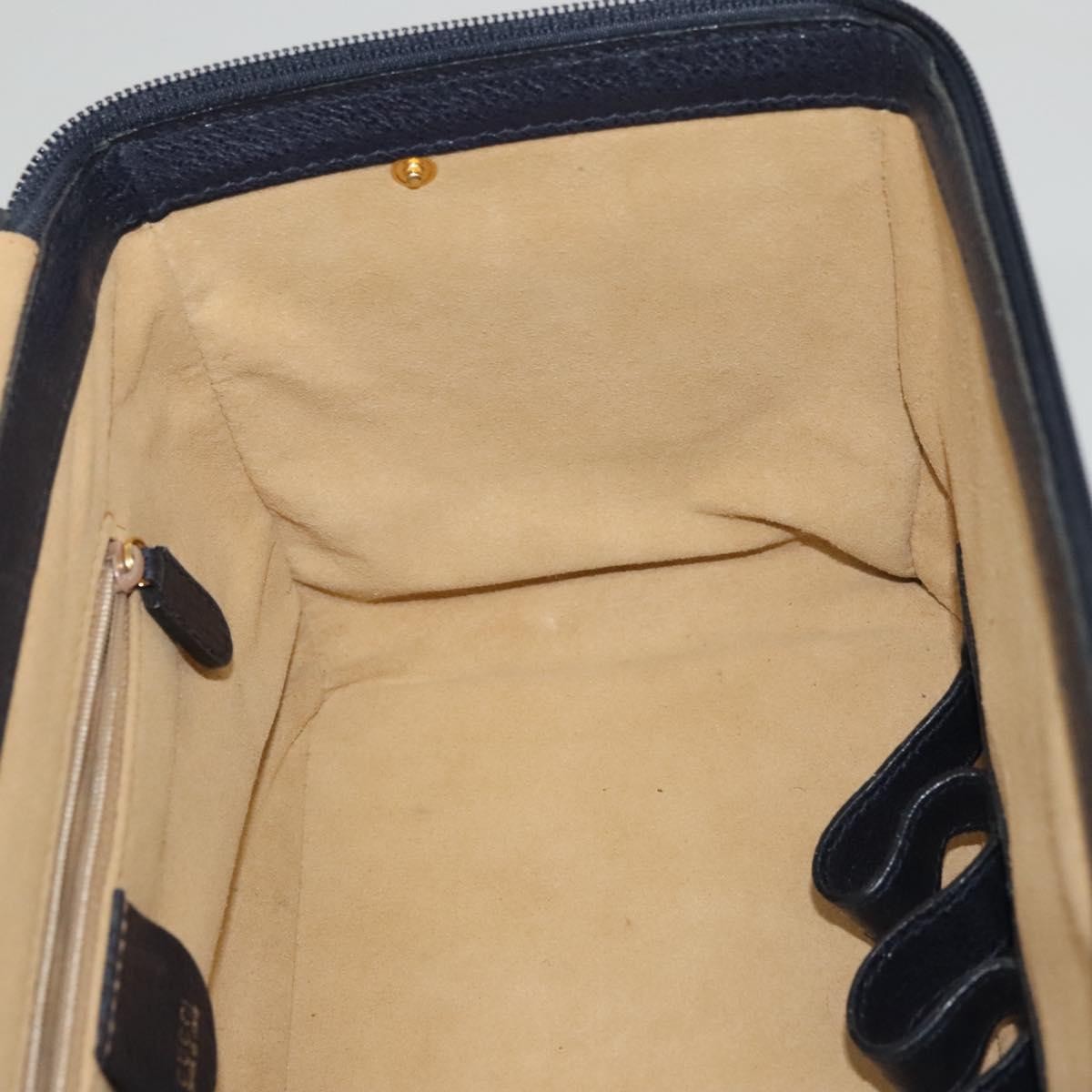 Gucci Vintage Bamboo Vanity Case Leather, NAVY, LEATHER, Handbag