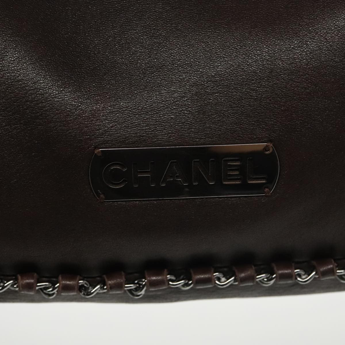 Chanel Vintage Chain Around Shoulder Bag Leather, BROWN, LEATHER, Shoulder bag