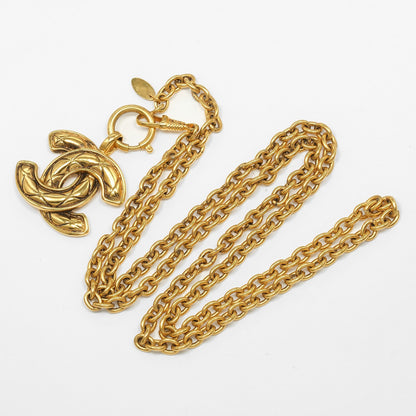 Chanel Vintage CC Pendant Necklace Quilted Metal, GOLD, GOLD_PLATED, Necklace