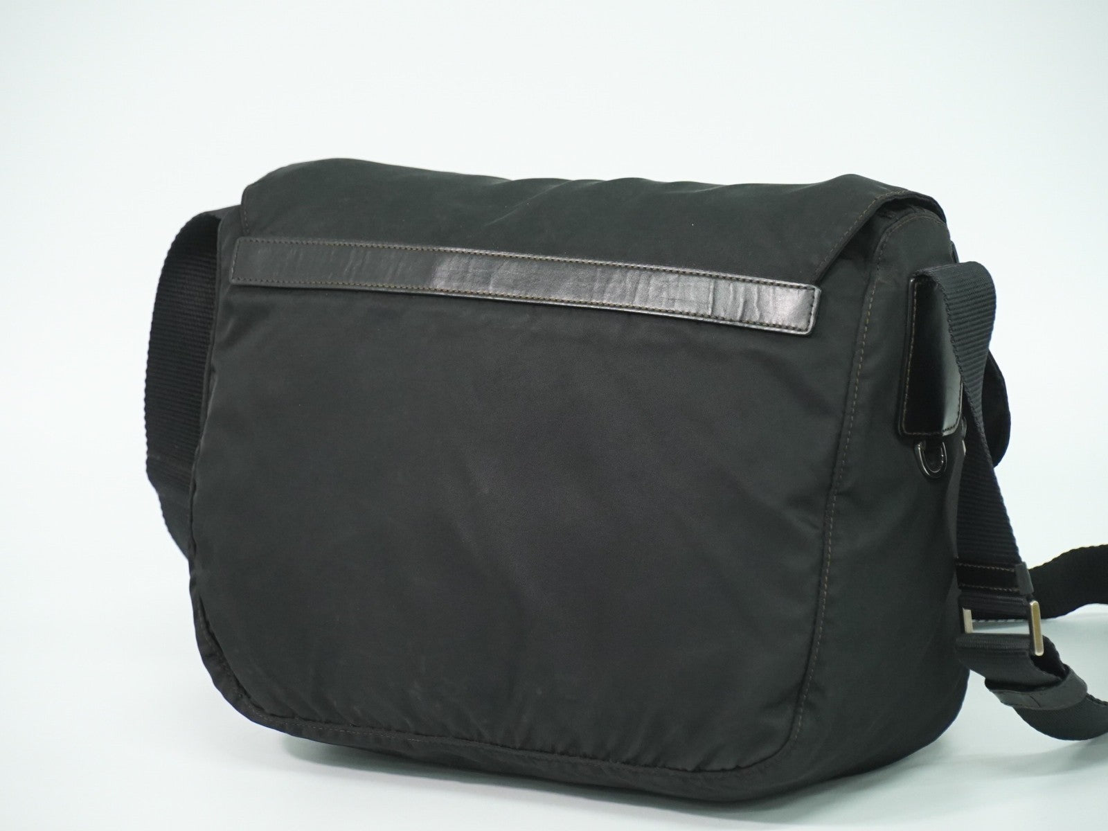 Prada Zip Buckle Messenger Bag Tessuto, BLACK, NYLON, Shoulder bag