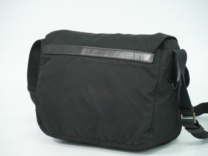 Prada Zip Buckle Messenger Bag Tessuto, BLACK, NYLON, Shoulder bag