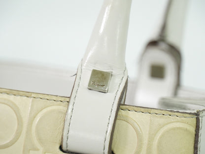 Salvatore Ferragamo Gancini Shoulder Bag Leather, BEIGE, LEATHER, Shoulder bag