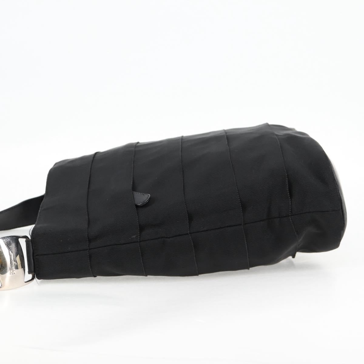 Salvatore Ferragamo Vala Shoulder Bag Nylon, BLACK, CANVAS, Shoulder bag