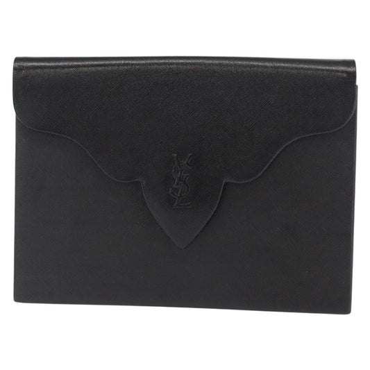 Saint Laurent Vintage Pouch Leather, BLACK, LEATHER, Clutche & pouche