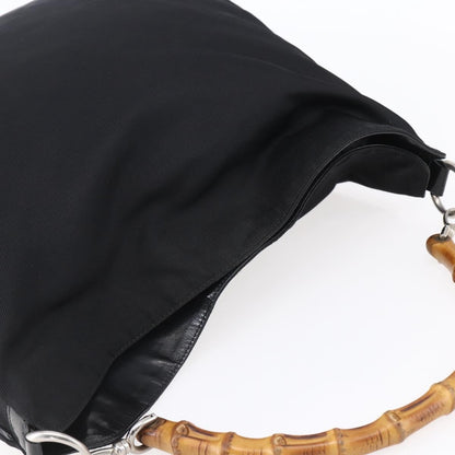 Gucci Vintage Bamboo Handle Open Hobo Nylon, BLACK, NYLON, Handbag