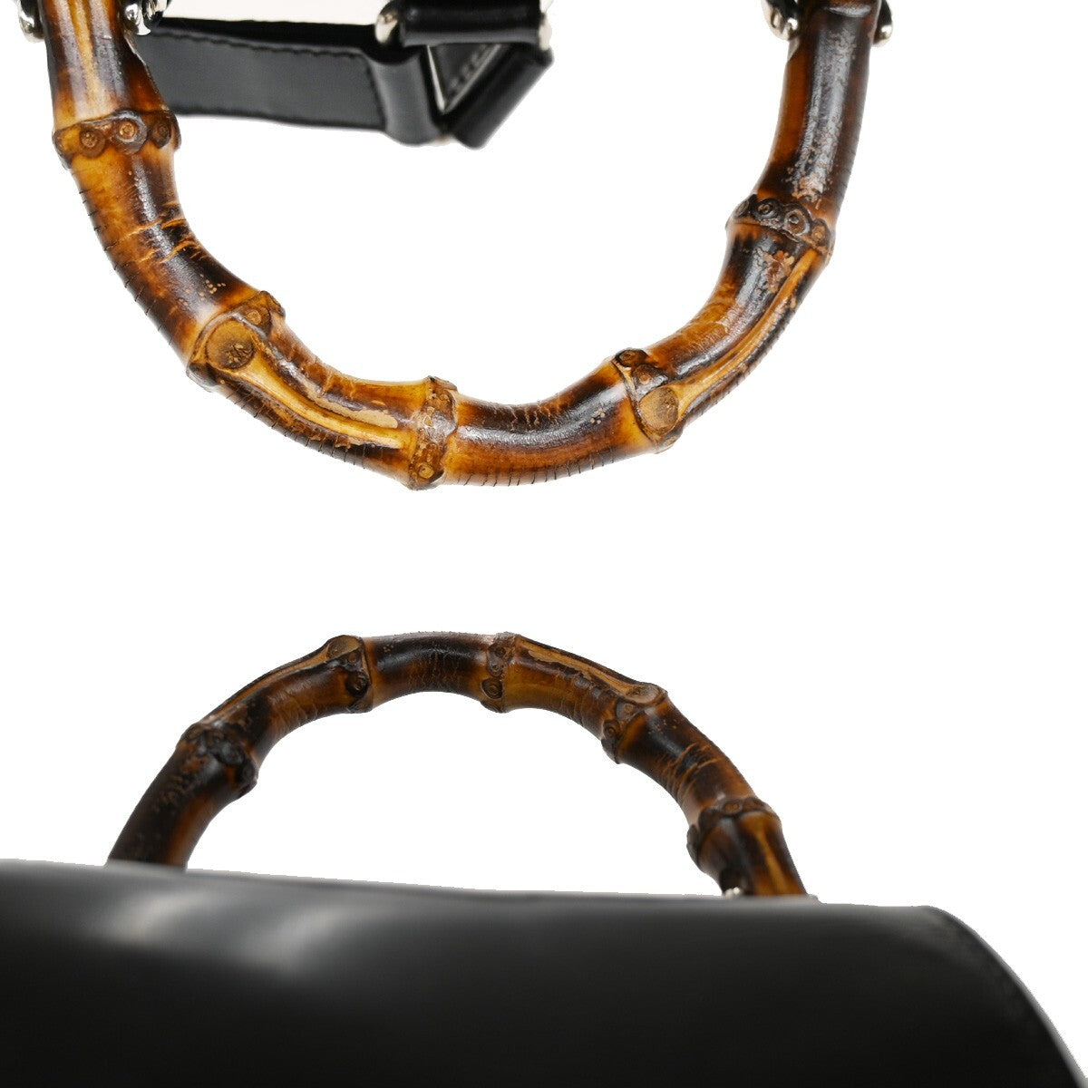 Gucci Vintage Bamboo Backpack Nylon and Patent Leather, BLACK, NYLON, Backpack