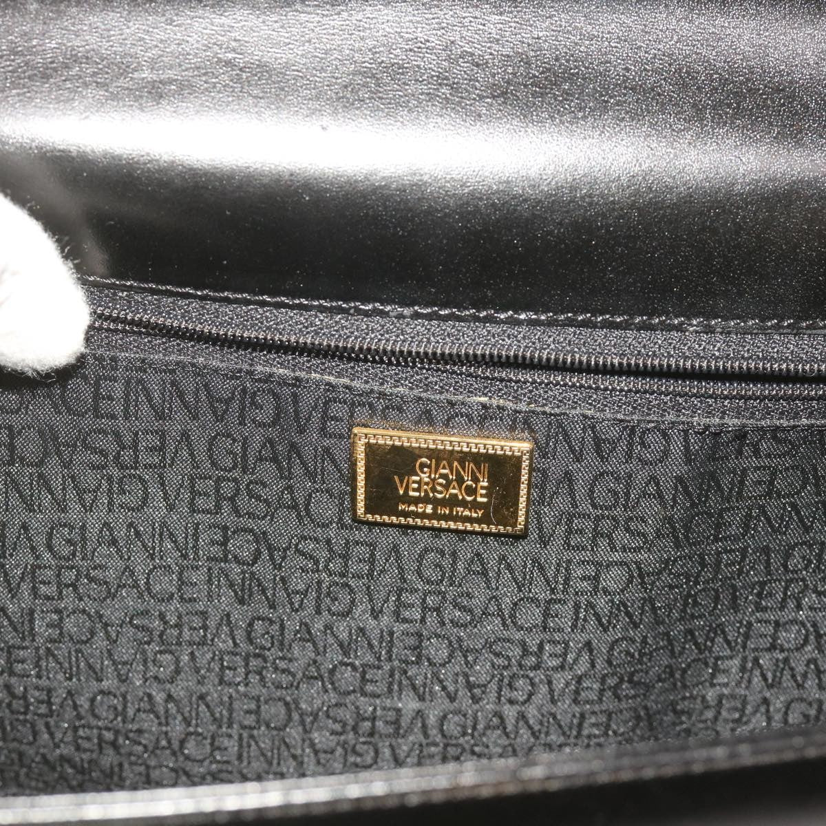 Versace Vintage Convertible Medusa Top Handle Bag Leather, BLACK, LEATHER, Handbag