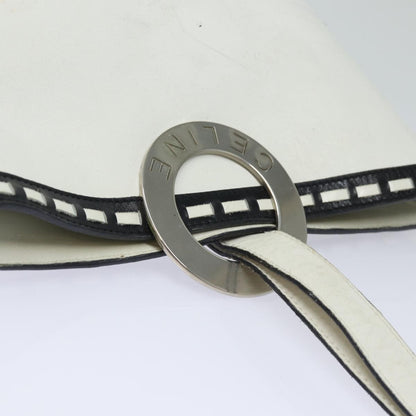 Celine Circle logo Leather, WHITE, LEATHER, Shoulder bag