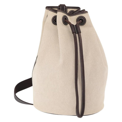Hermes Sac Marin Recif Drawstring Bag Toile with Leather, BEIGE, CANVAS, Shoulder bag