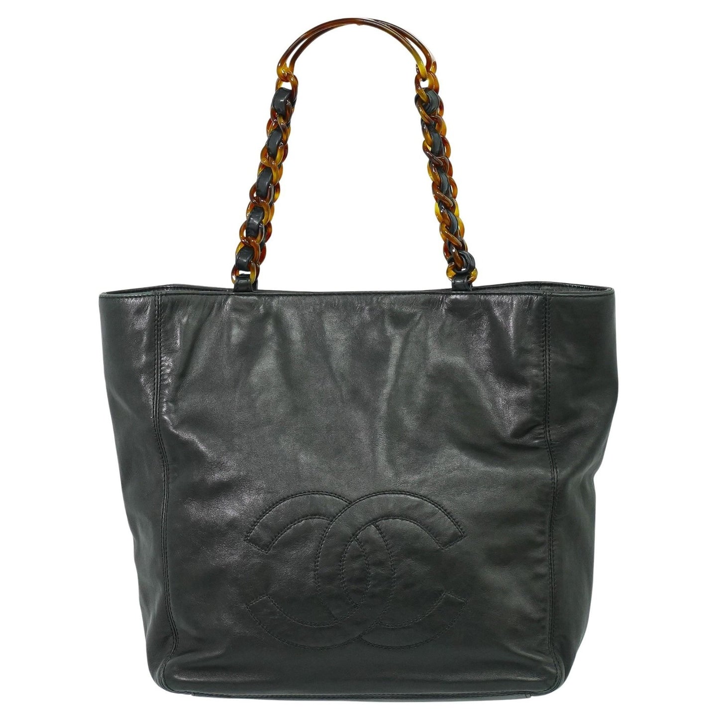 Chanel Vintage CC Resin Chain Tote Leather, BLACK, LEATHER, Tote bag