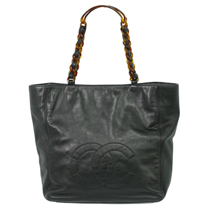 Chanel Vintage CC Resin Chain Tote Leather, BLACK, LEATHER, Tote bag