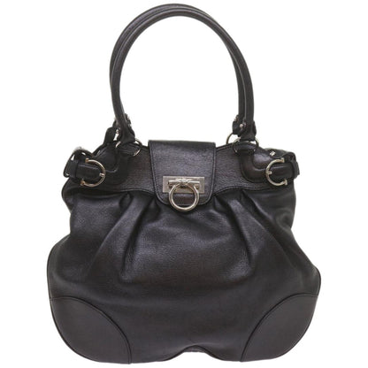 Salvatore Ferragamo Gancini handbag Leather, BLACK, LEATHER, Handbag