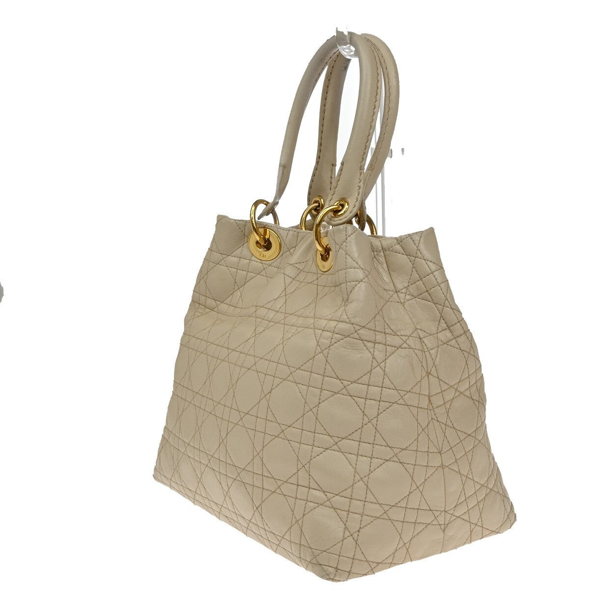 Christian Dior Lady Cannage Tote Leather, BEIGE, LEATHER, Tote bag