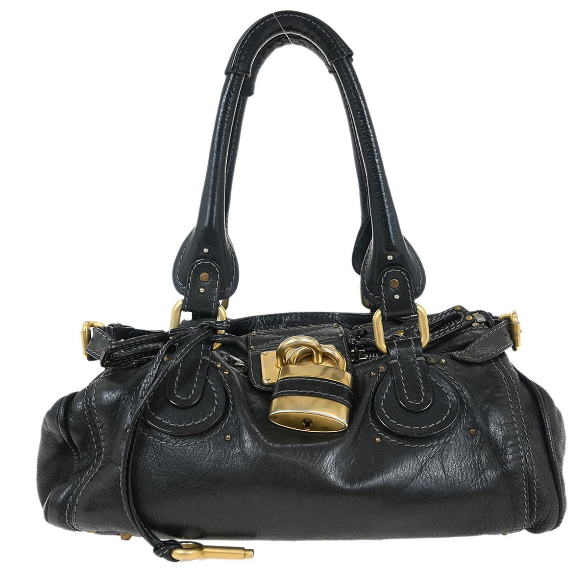 Chloe Paddington Lock Satchel Leather, BLACK, LEATHER, Handbag