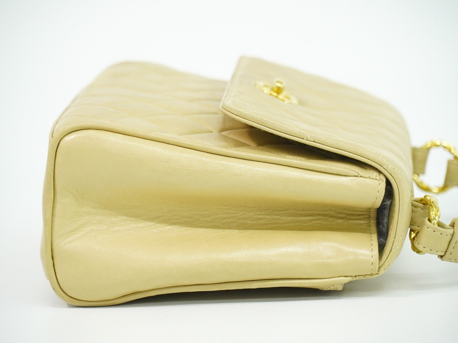 Chanel Vintage Top Handle Flap Bag Quilted Lambskin, BEIGE, LEATHER, Handbag