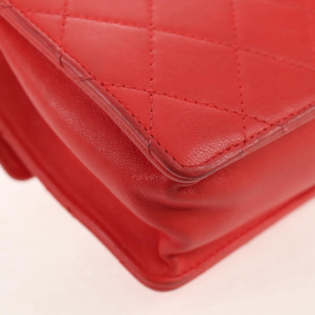 Chanel Pearl Chain Flap Bag Quilted Lambskin, RED, CALFSKIN, Clutche & pouche