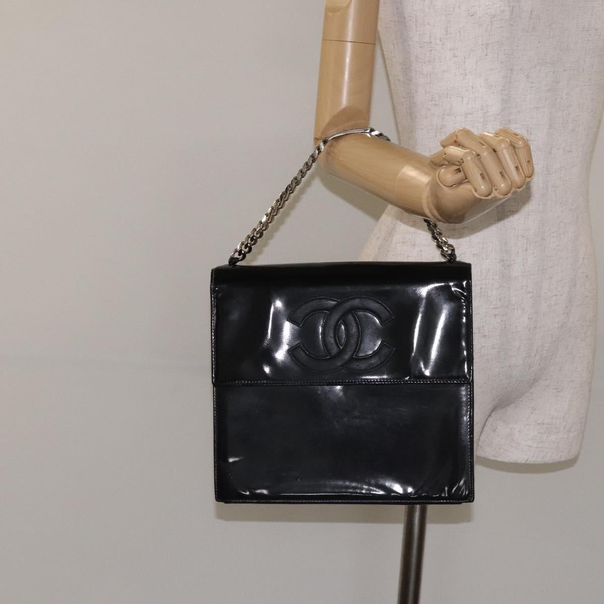 Chanel Vintage CC Box Flap Bag Patent Leather, BLACK, PATENT_LEATHER, Handbag