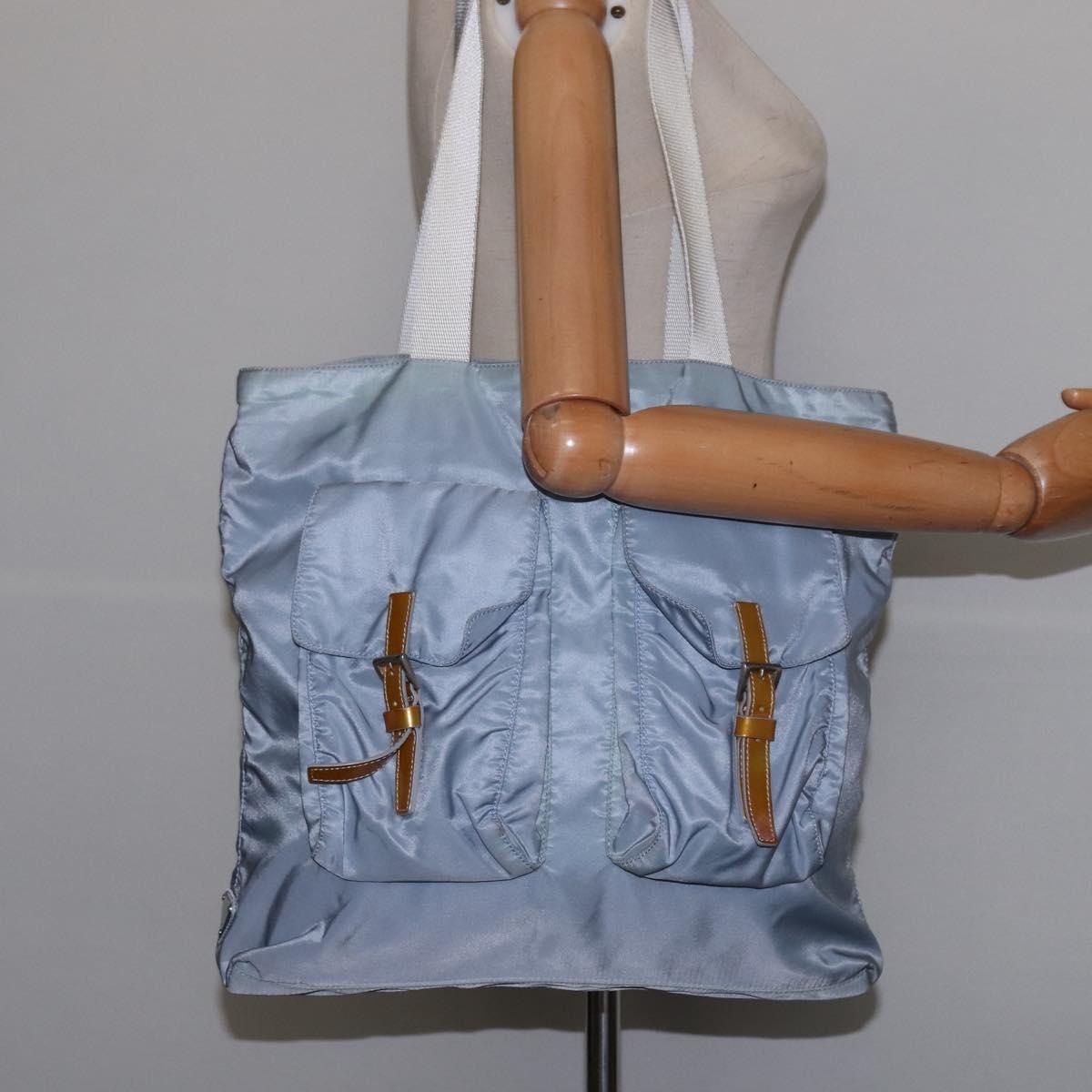 Prada Side Pocket Tote Nylon, BLUE, NYLON, Tote bag
