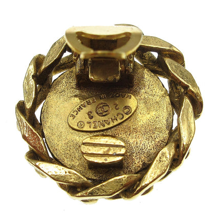 Chanel Vintage CC Round Clip-On Earrings Metal with Crystals, GOLD, GOLD_PLATED, Earrings