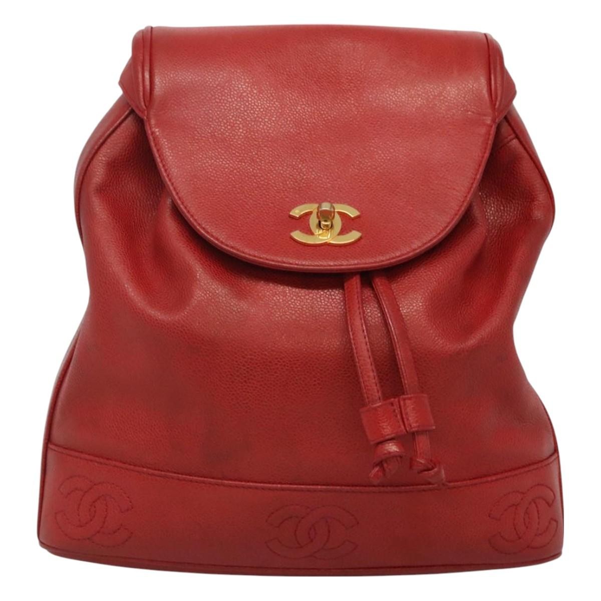 Chanel Vintage Backpack Caviar, RED, LEATHER, Backpack