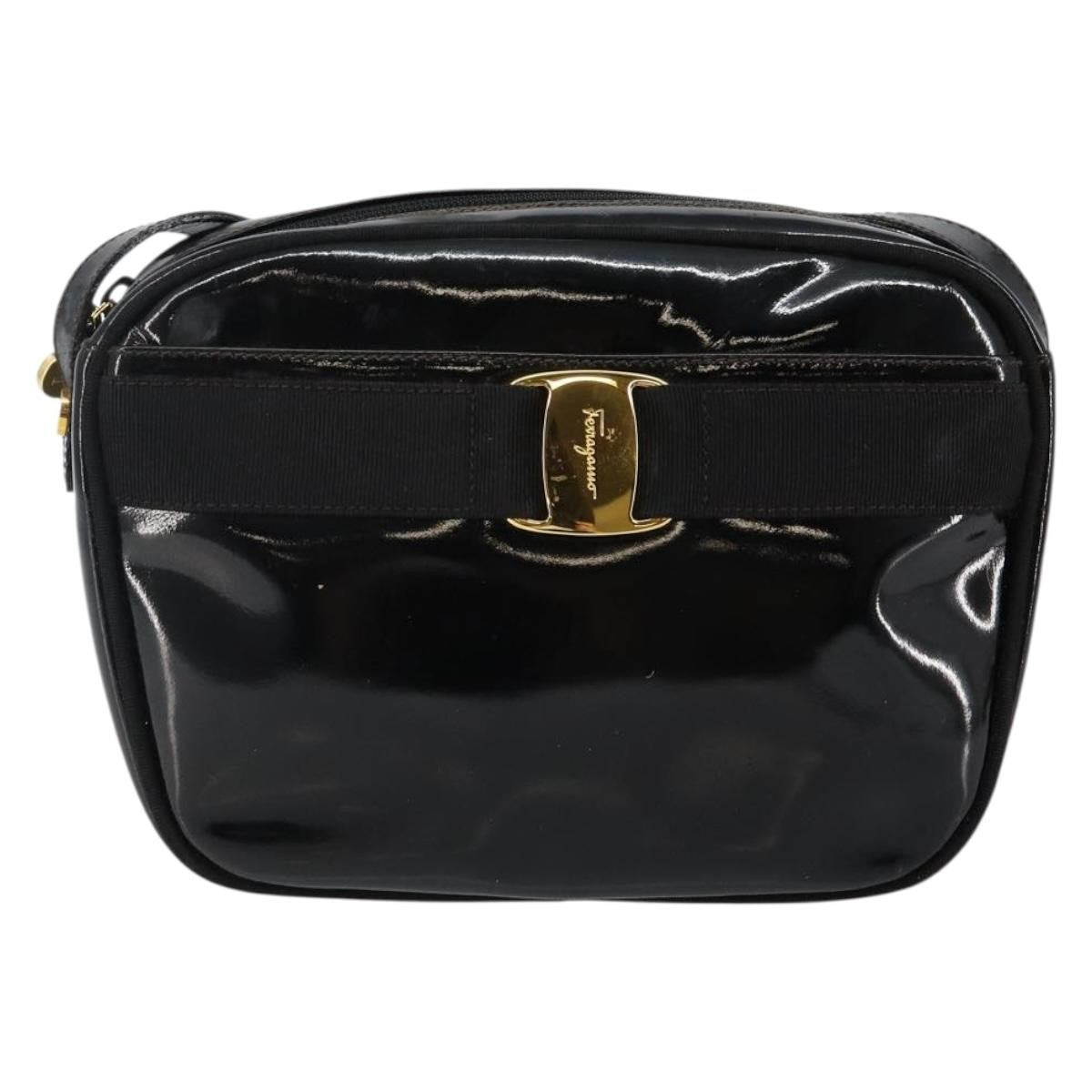 Salvatore Ferragamo Vala Shoulder Bag Patent Leather, BLACK, PATENT_LEATHER, Shoulder bag