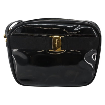 Salvatore Ferragamo Vala Shoulder Bag Patent Leather, BLACK, PATENT_LEATHER, Shoulder bag