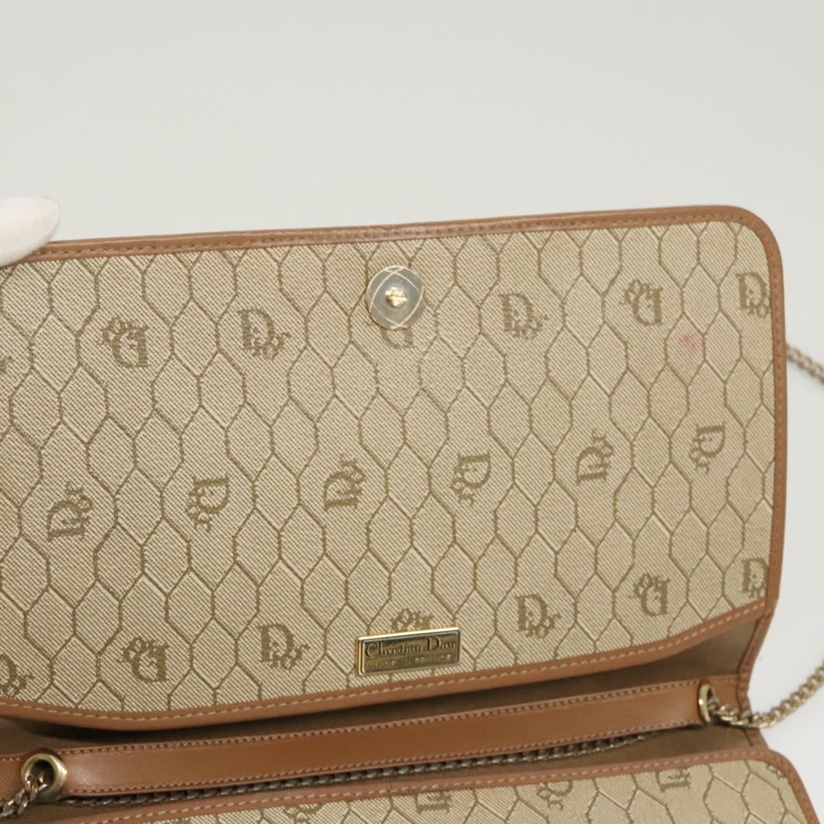 Christian Dior Vintage Honeycomb chain Canvas, BEIGE, CANVAS, Handbag