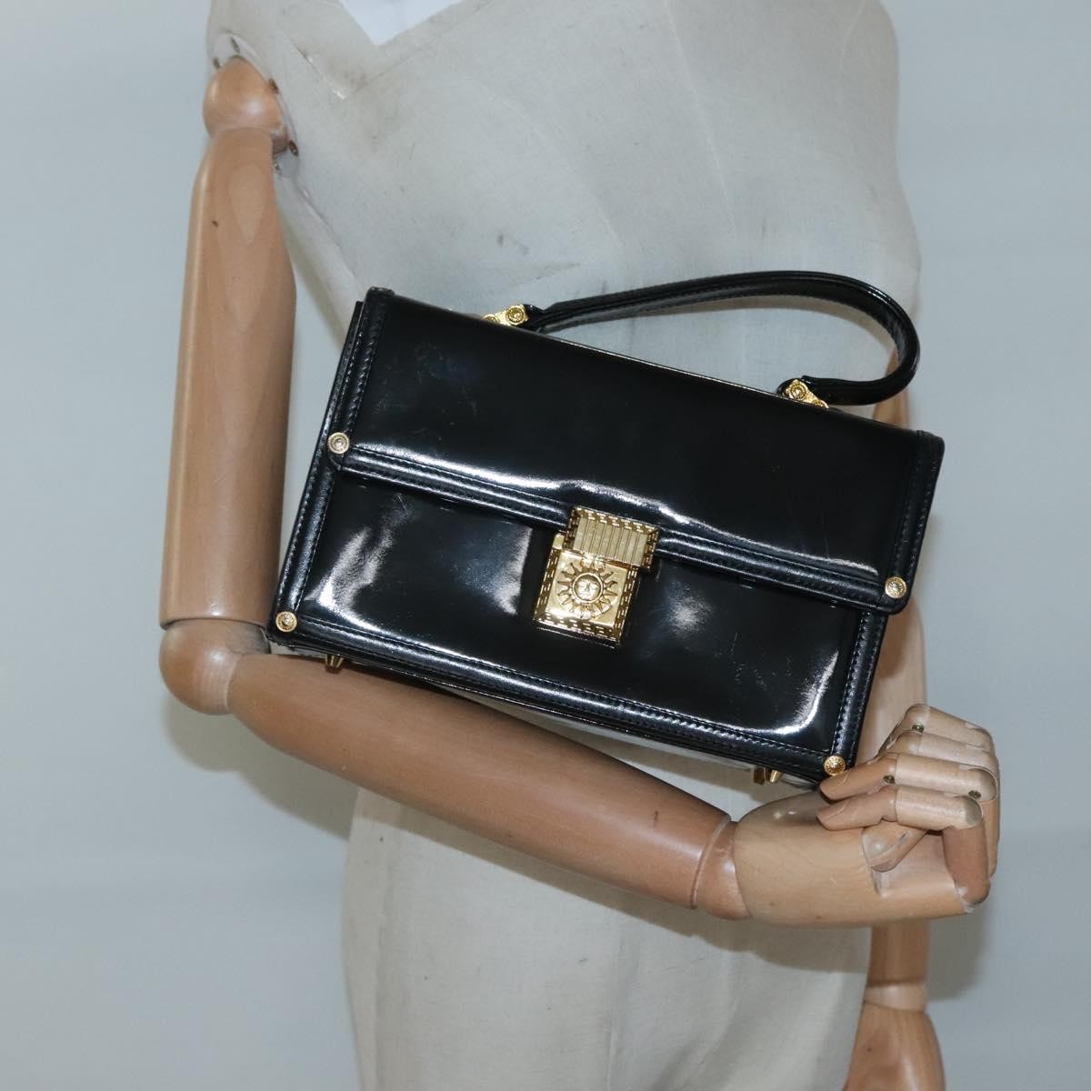 Versace Vintage Box Handle Bag Patent, BLACK, PATENT_LEATHER, Handbag