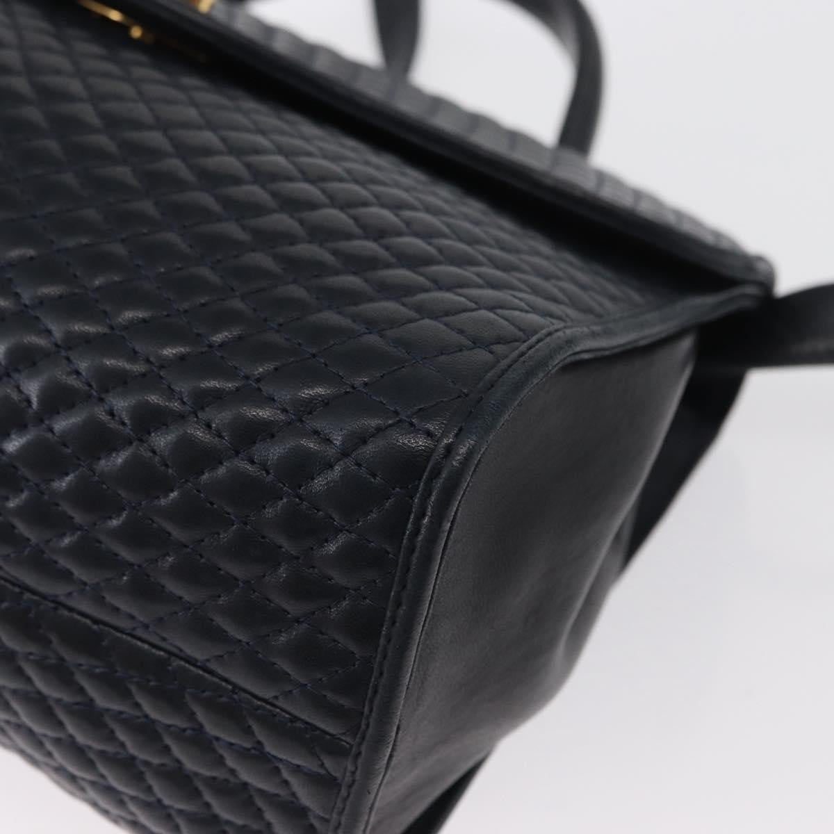 Bally Vintage Handbag Quilted Leather, NAVY, LEATHER, Handbag
