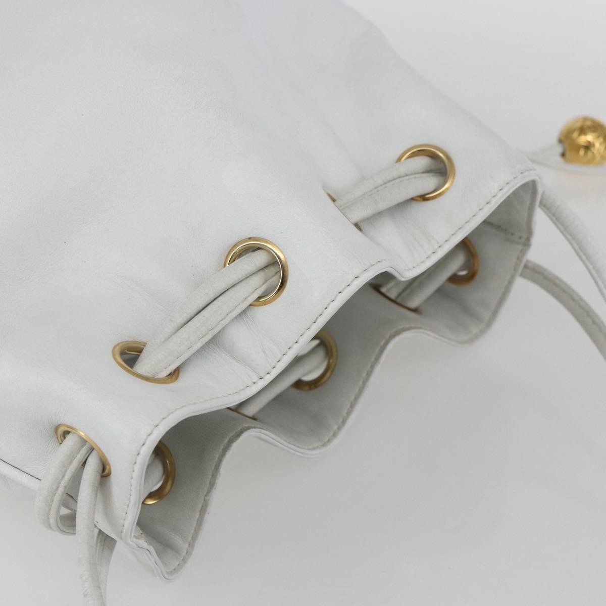 Chanel Vintage CC Drawstring Bucket Bag Caviar, WHITE, LEATHER, Shoulder bag