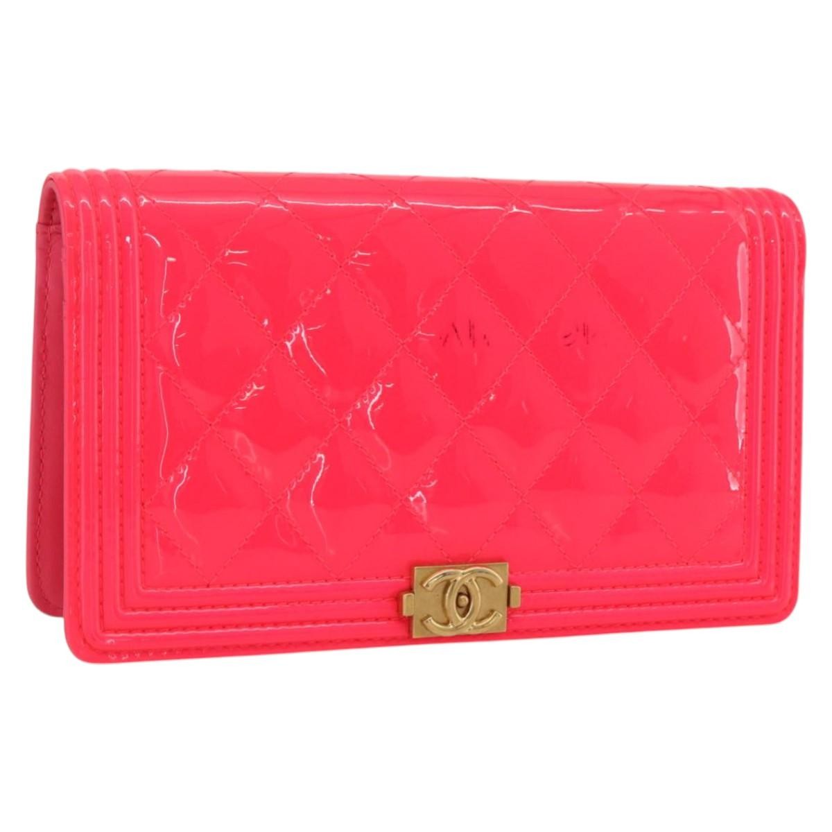 Chanel Boy Yen Wallet Quilted Patent, PINK, PATENT_LEATHER, Wallets