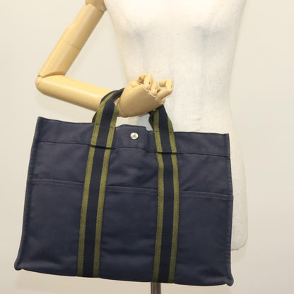 Hermes Fourre Tout Tote Toile, NAVY, CANVAS, Tote bag