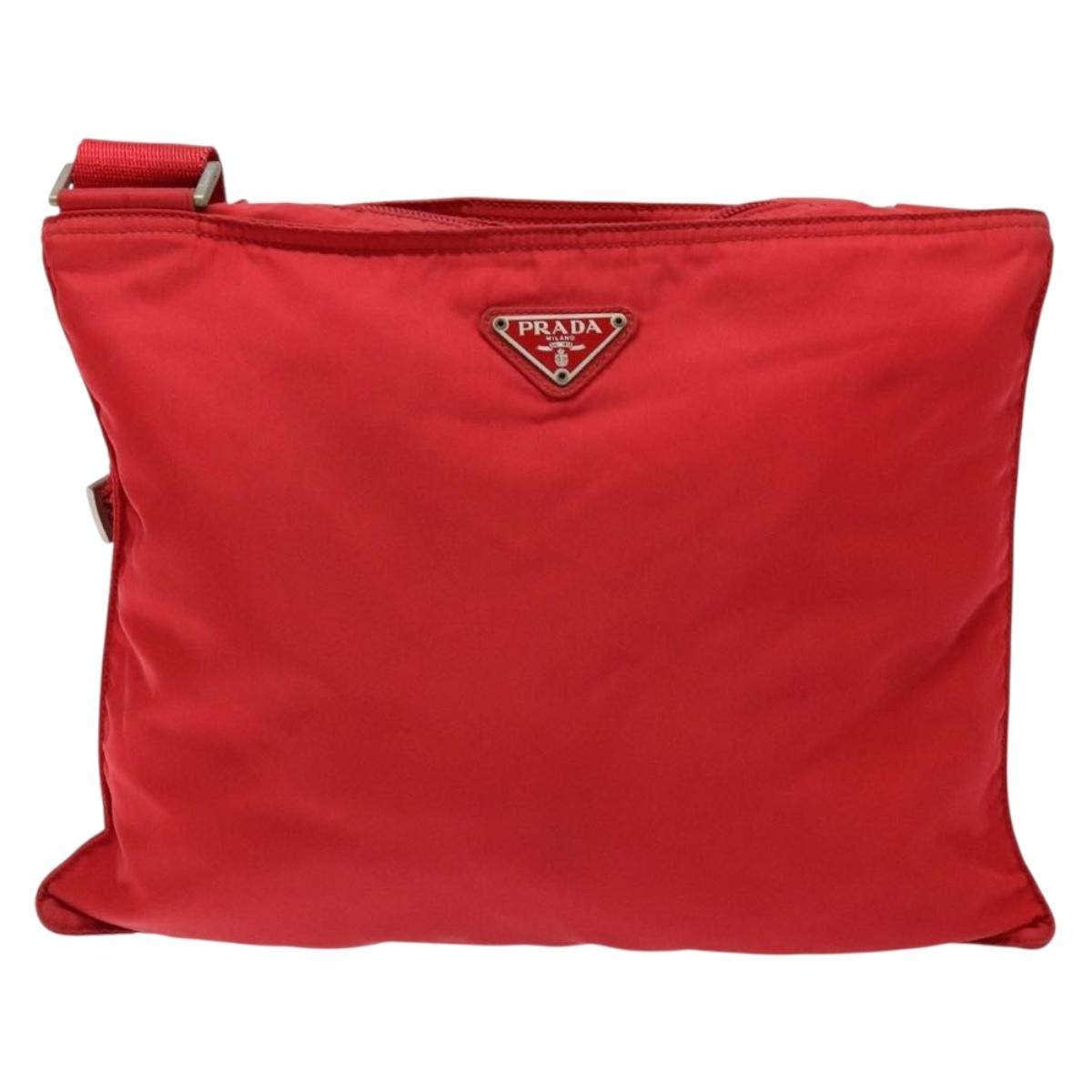 Prada Flat Messenger Bag Tessuto, Red, Nylon, Crossbody Bag