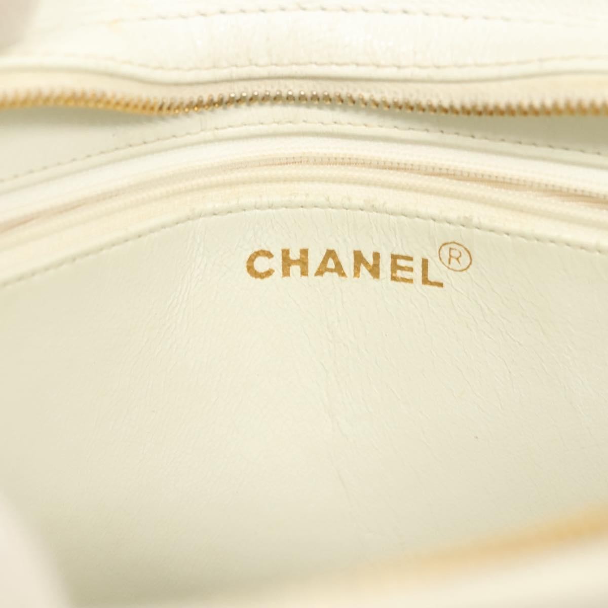 Chanel CC Shoulder Bag Quilted Caviar, WHITE, LEATHER, Shoulder bag