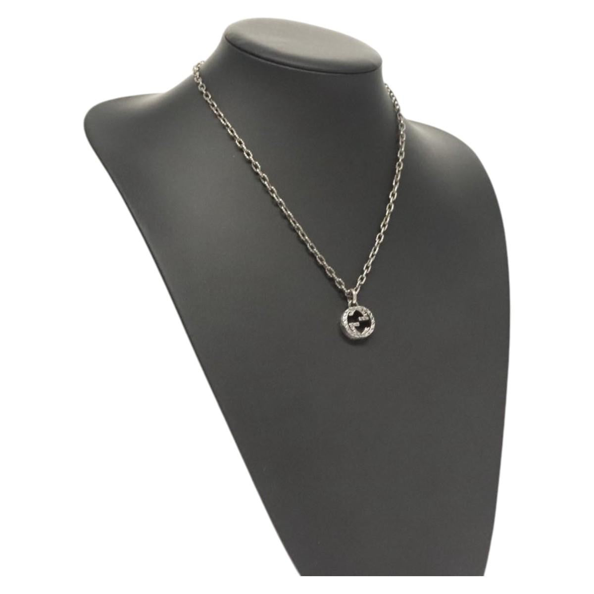 Gucci Engraved Interlocking G Chain Link Pendant Necklace Sterling Silver, SILVER, SILVER, Necklace