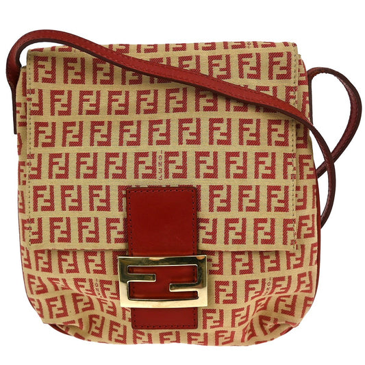 Fendi Vintage Flap Crossbody Bag Zucchino Coated Canvas, BEIGE, CANVAS, Shoulder bag